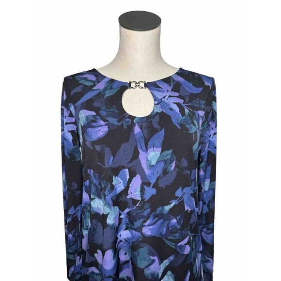 ✅SOLD SUSAN GRAVER Blue Purple Floral Top Liquid Knit Blouse QVC Size Small - Picture 5 of 12